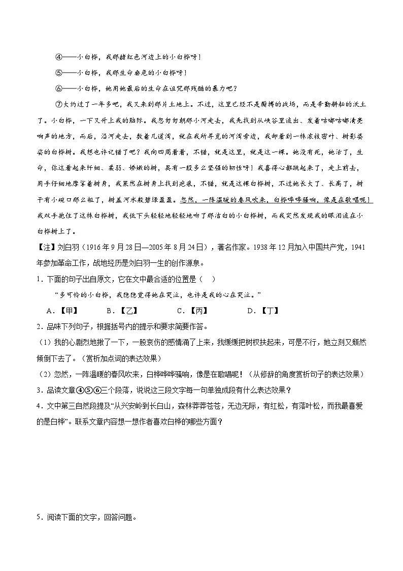 八年级语文下册期末考点提分训练 考点5 记叙文阅读（原卷+答案解释）2024—2025下学期第3页