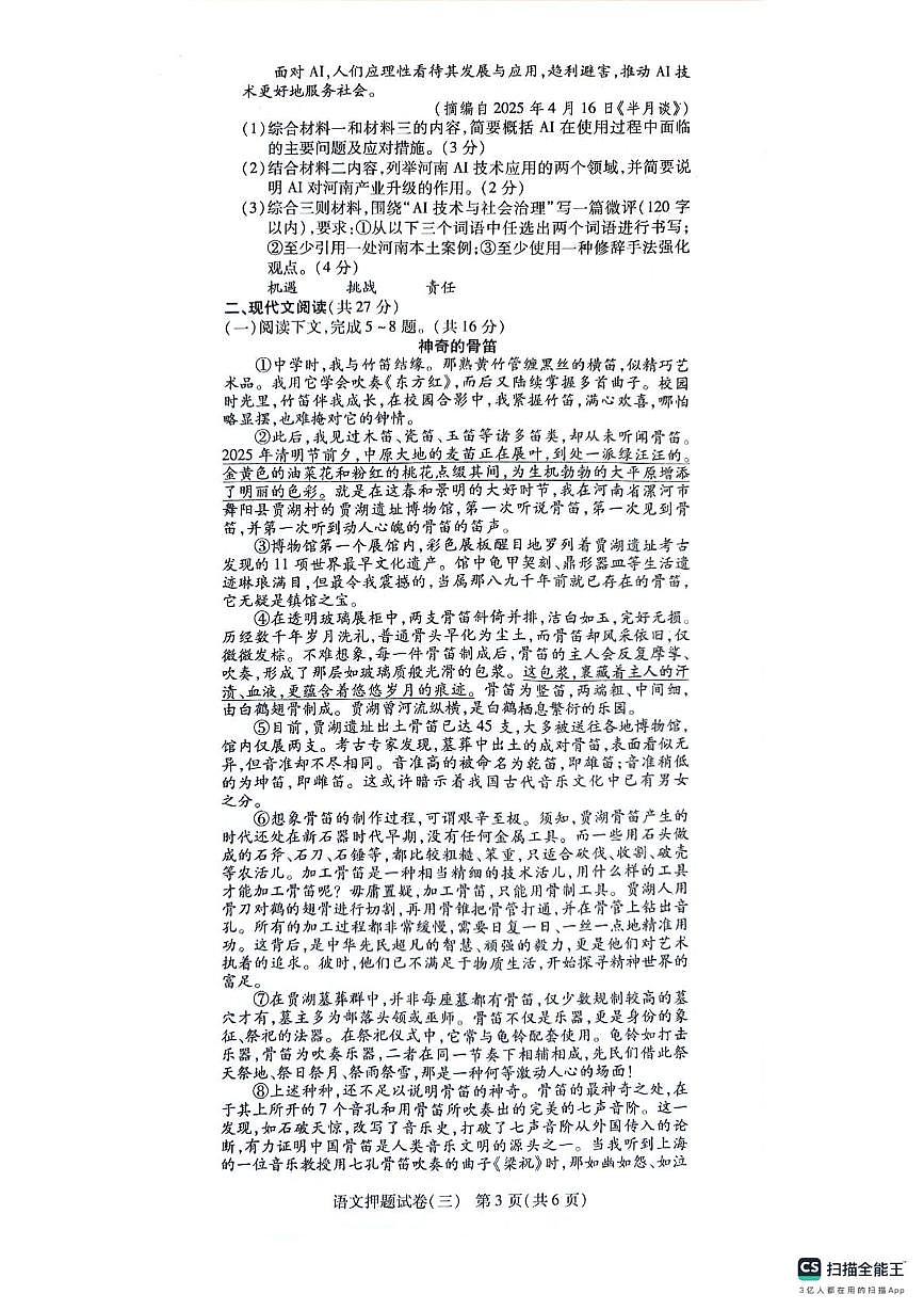 2025年河南中考密考考试试卷（三）——语文第3页