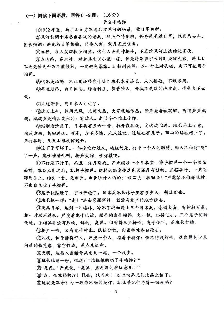 2025年河南省实验中学中考四模语文试题（中考模拟）第3页