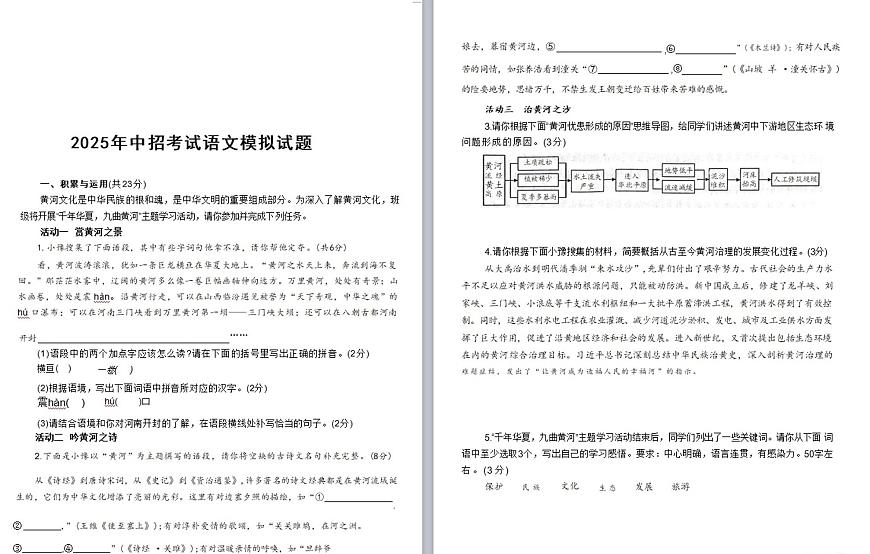 2025年河南省驻马店市遂平县文城中学、第二初级中学联考三模语文试题（中考模拟）第1页
