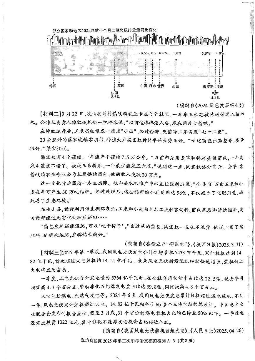 2025年陕西省宝鸡市高新区中考二模语文试题（中考模拟）第3页