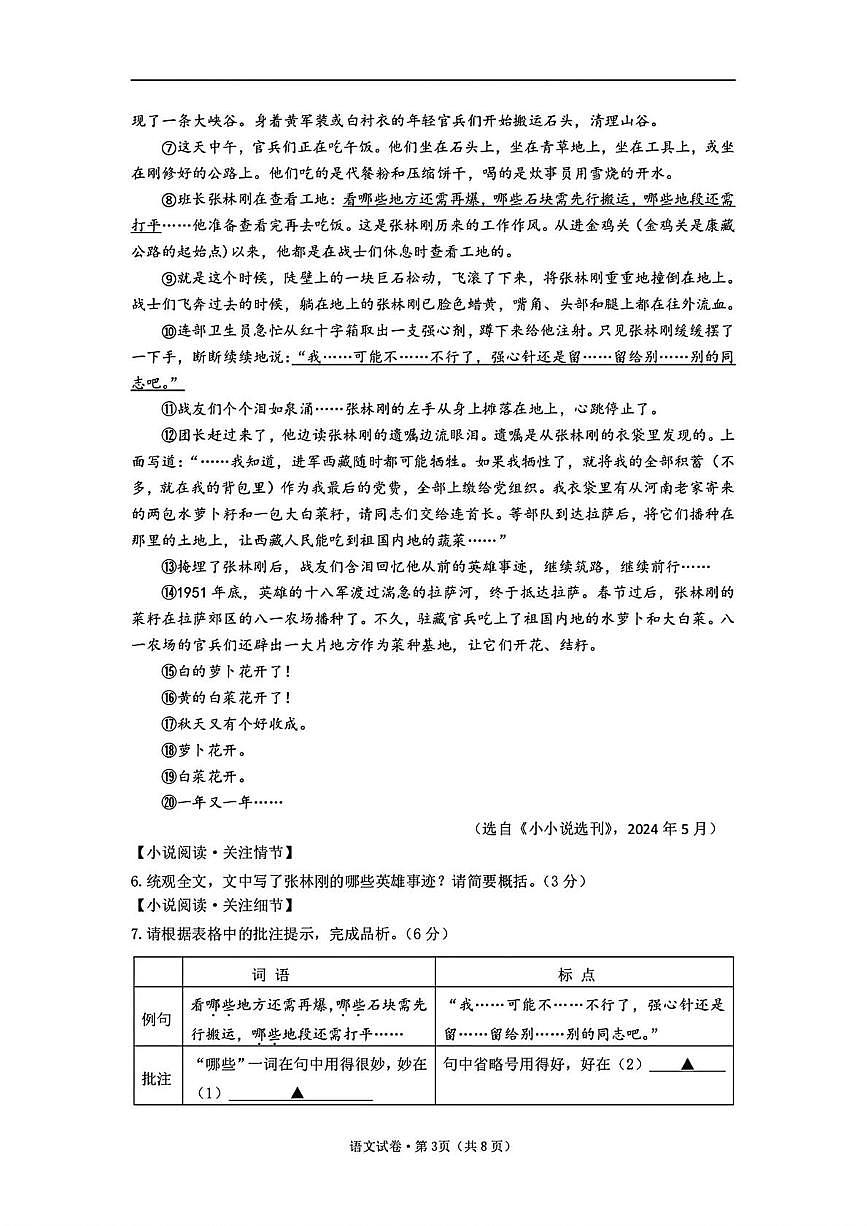 2025年浙江省绍兴市六校联盟学校中考适应性考试语文试卷(三模)（中考模拟）第3页