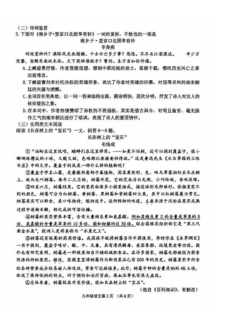 2025年天津市南开区中考三模语文试卷（中考模拟）第2页