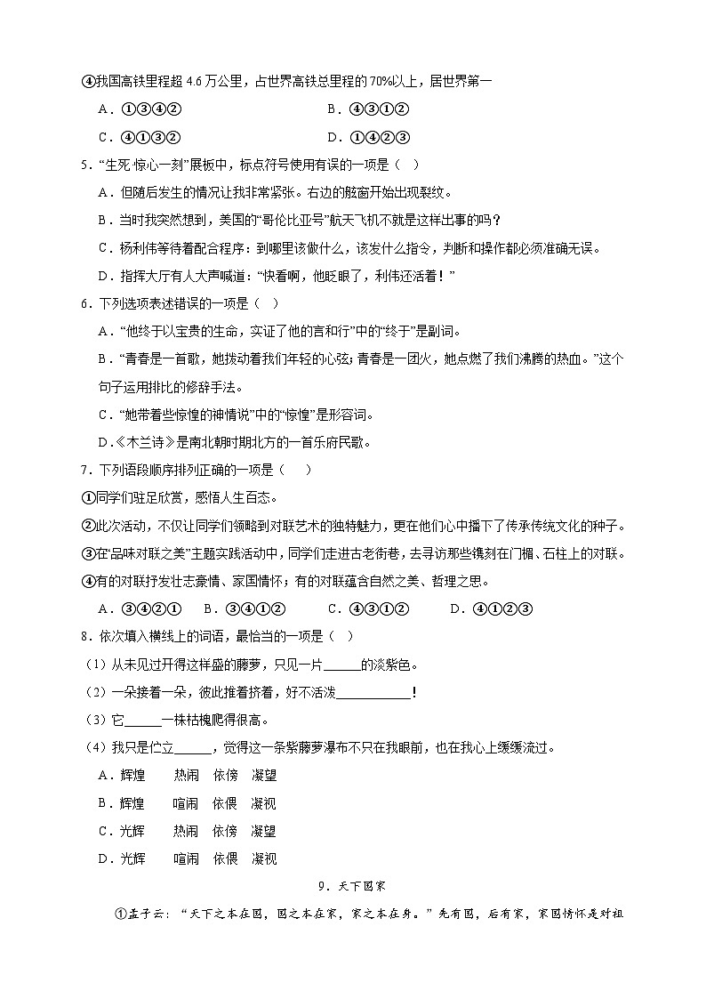 【期末专项训练】基础知识积累与运用练习-语文七年级下册统编版（含解析）第2页