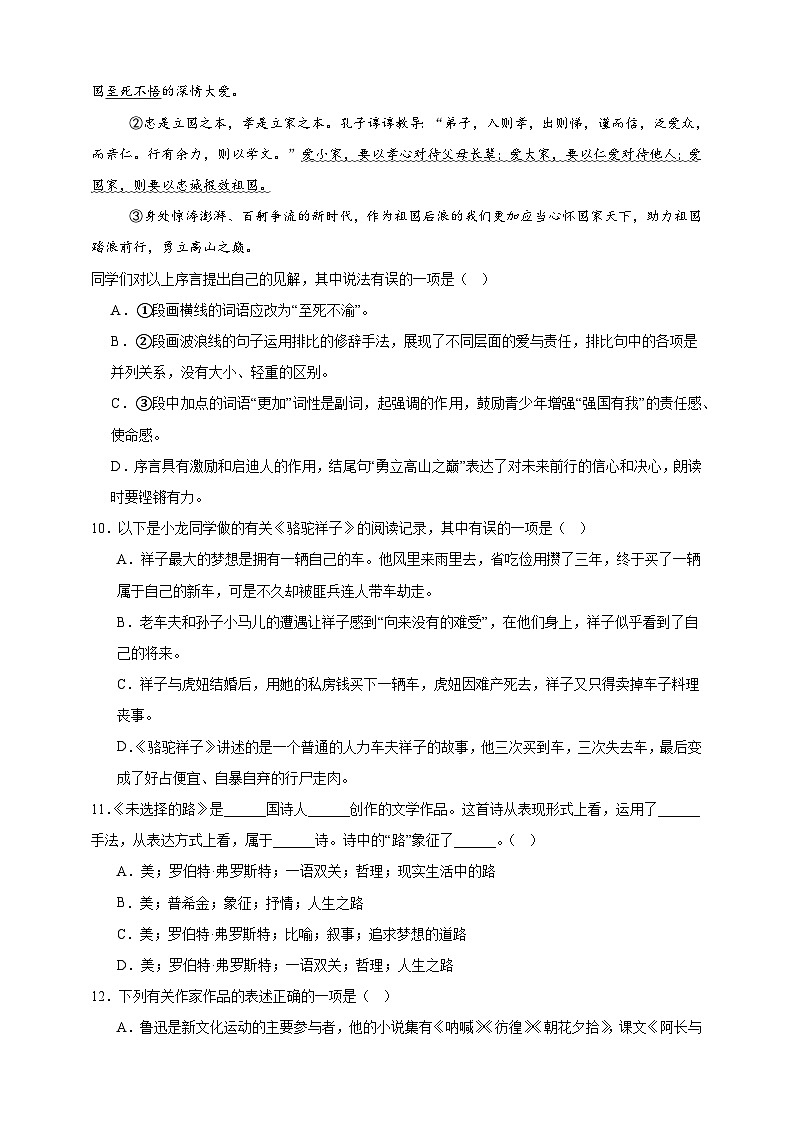 【期末专项训练】基础知识积累与运用练习-语文七年级下册统编版（含解析）第3页