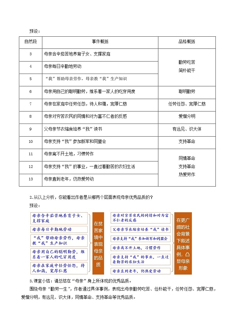 新人教部编版语文七上 4-14《回忆我的母亲》教学设计第3页