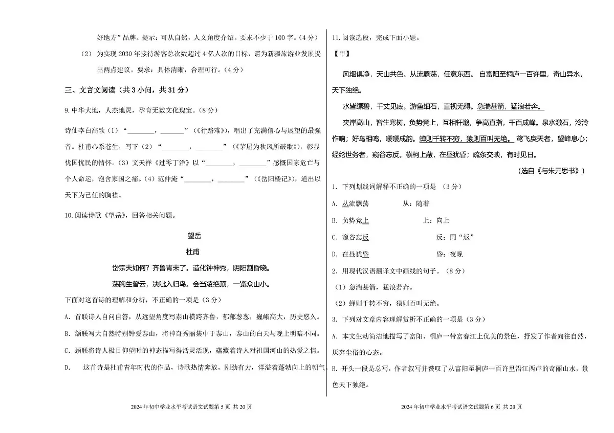2025年新疆维吾尔自治区库车市第三中学初中学业水平考试模拟语文试卷（PDF版，含答案）第3页