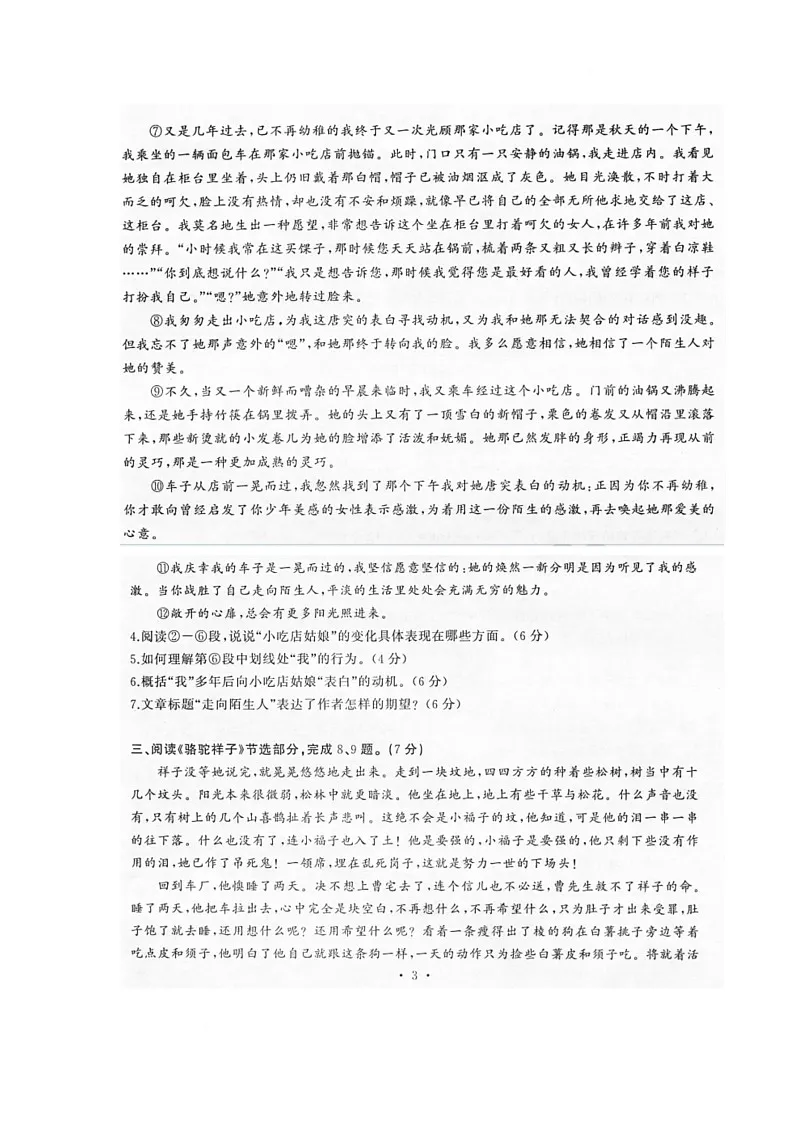 2025年湖北省武汉市黄陂区三模语文试题（中考模拟）第3页