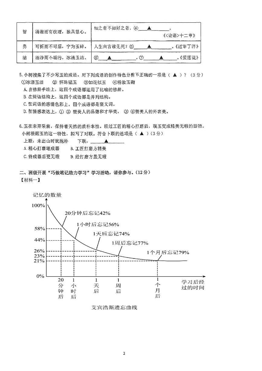 2025年江苏省南京师范大学附属中学树人学校中考三模语文试题（图片版，含答案）第2页