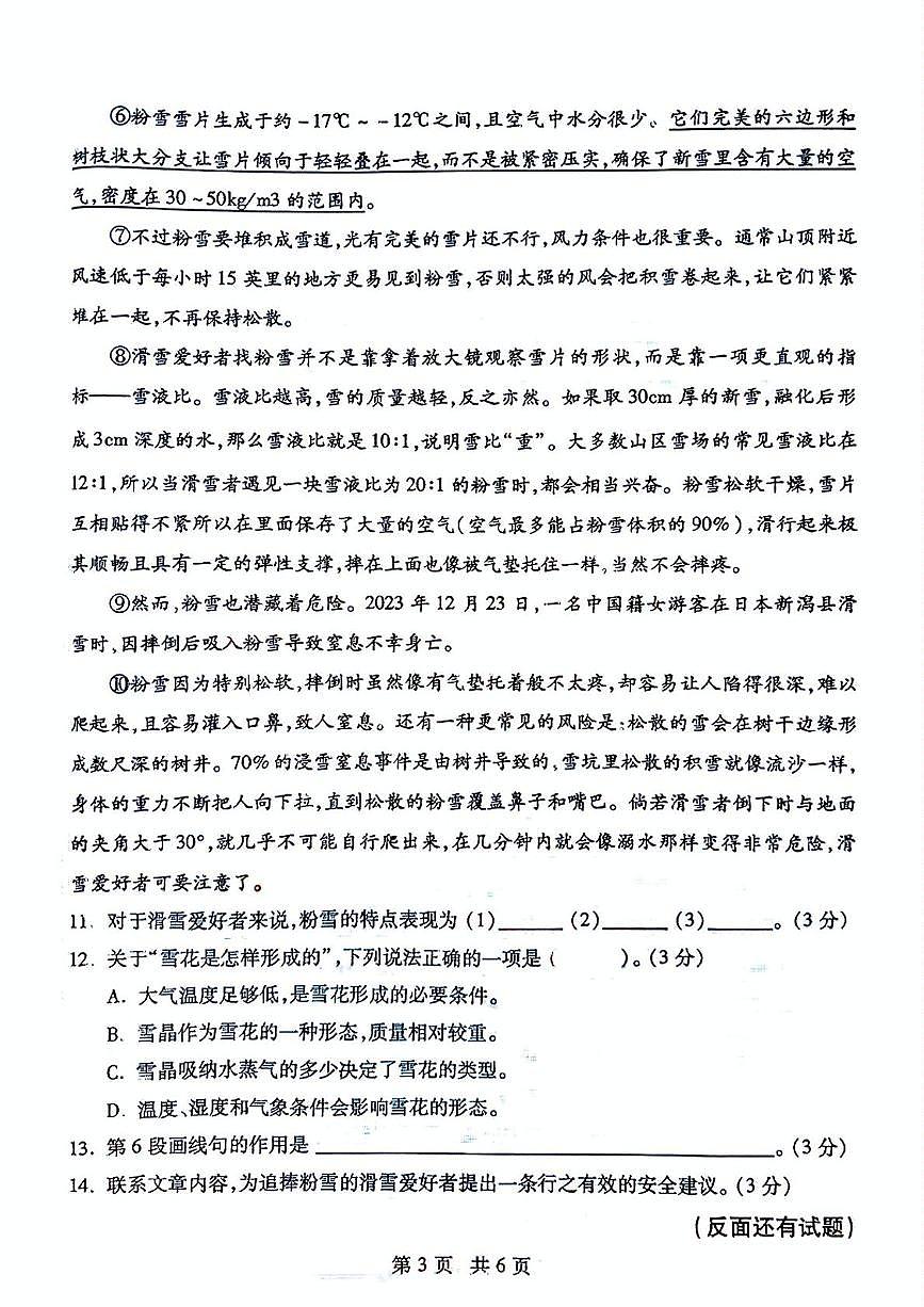 上海市浦东新区2024-2025学年（五四学制）八年级下学期期末考试语文试题第3页