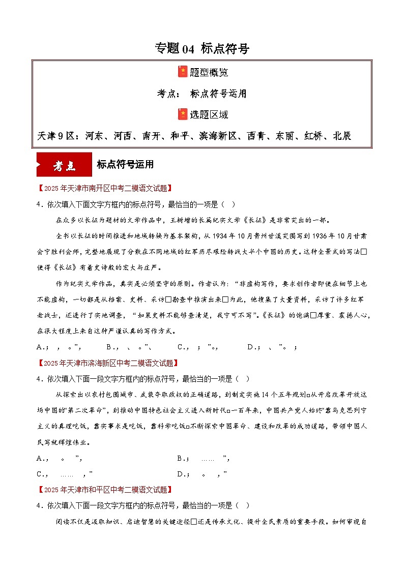 专题04  标点符号（天津专用）（原卷版）第1页