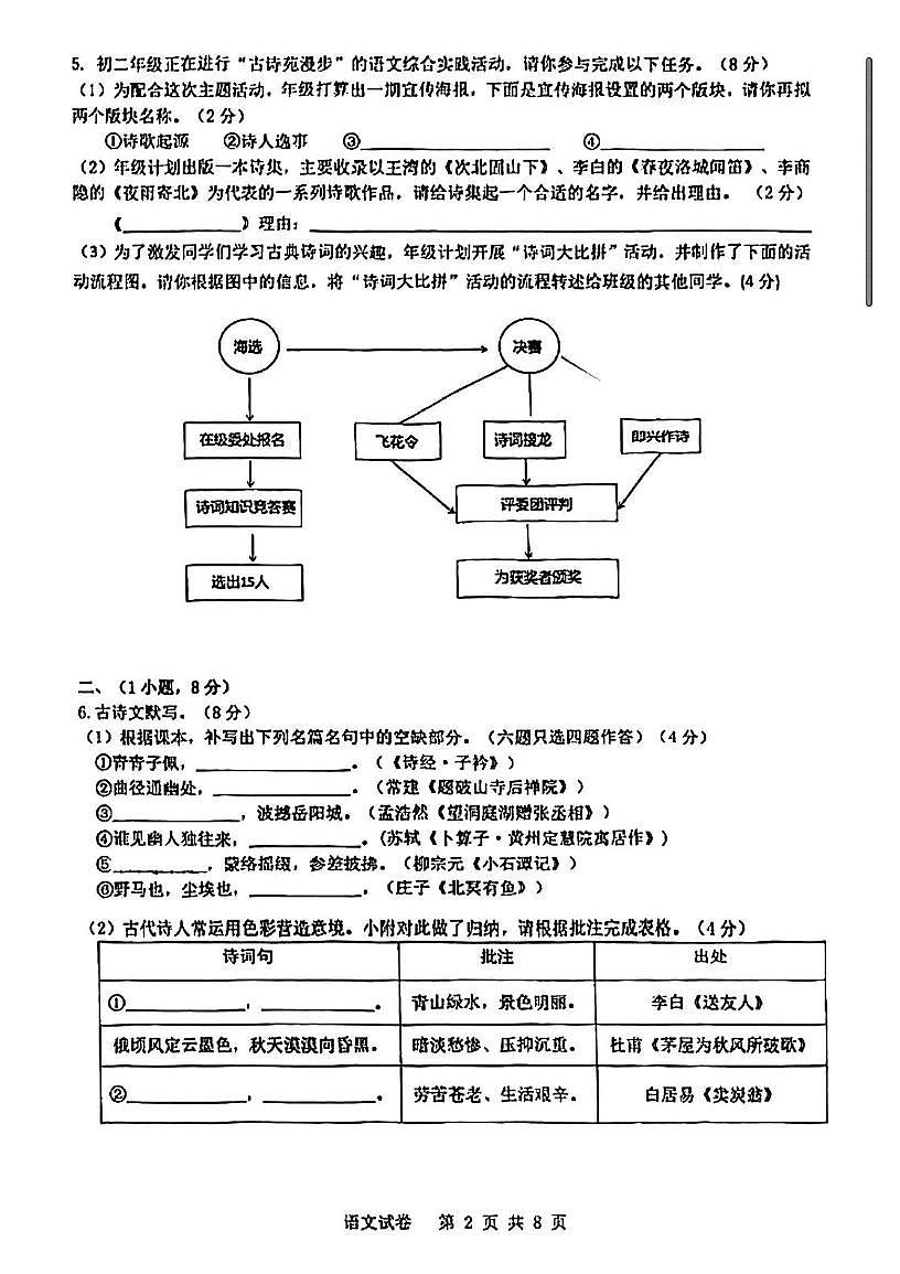 广东省广州市广大附大联盟2024-2025学年八年级下学期6月月考语文试题第2页