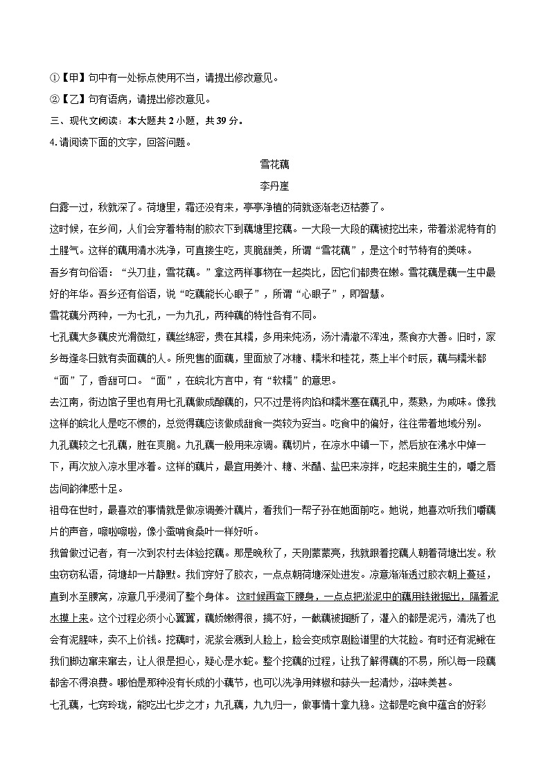2024-2025学年安徽省滁州市凤阳县八年级（上）期末语文试卷(含详细答案解析)第3页
