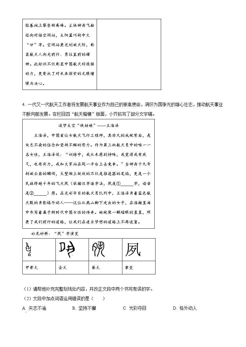 2025年山东省泰安市肥城市中考二模语文试题（含答案）第3页