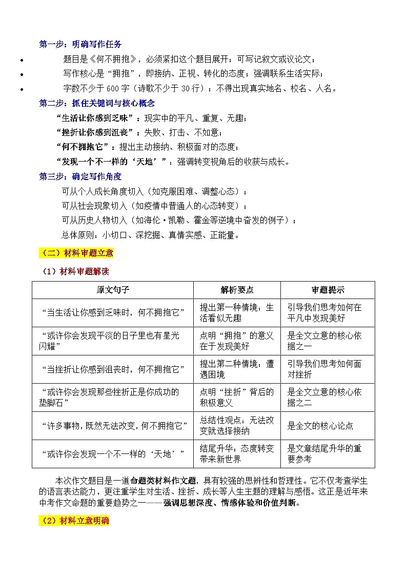 2025年山东烟台 中考真题“何不拥抱：向光而行” 审题立意指导与拓展训练（有答案））-2025年中考语文作文真题解析与导写第2页