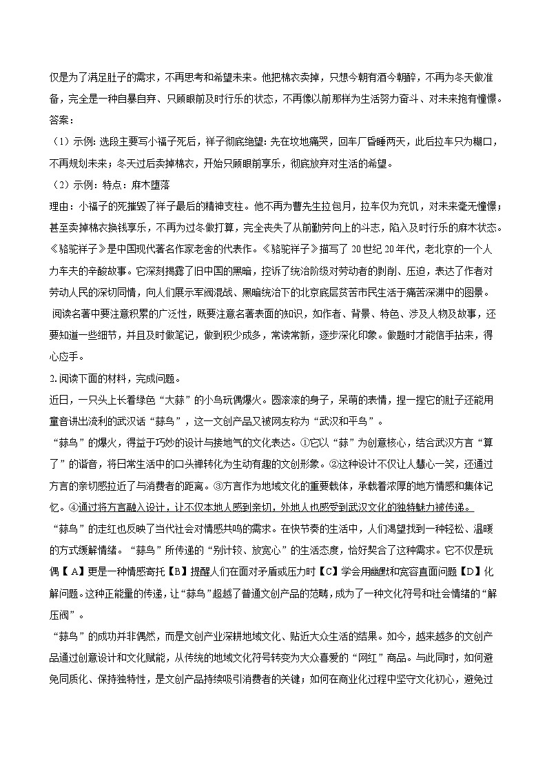 2025年湖北省武汉市黄陂区中考语文三模试题（含答案）第2页