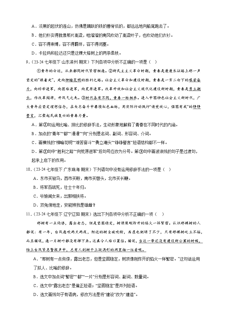 【期末备考真题】句子专项突破-语文7年级下册统编版练习（含解析）第3页