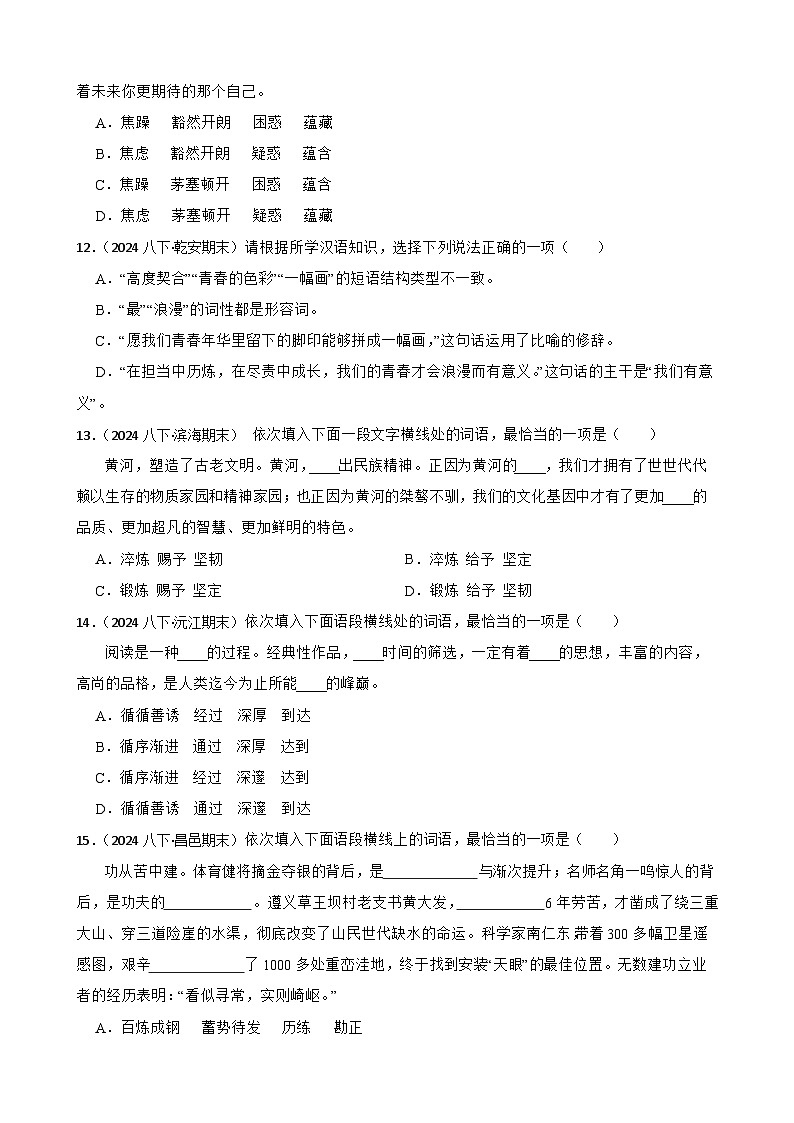 期末真题汇编03 词语练习（含答案）—8年级语文下册（统编版）第3页