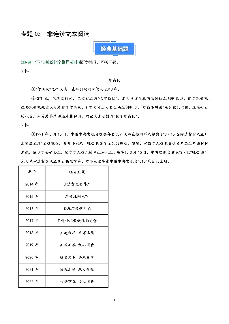2025年春人教版七年级语文下学期期中真题分类  专题05 非连续文本阅读第1页