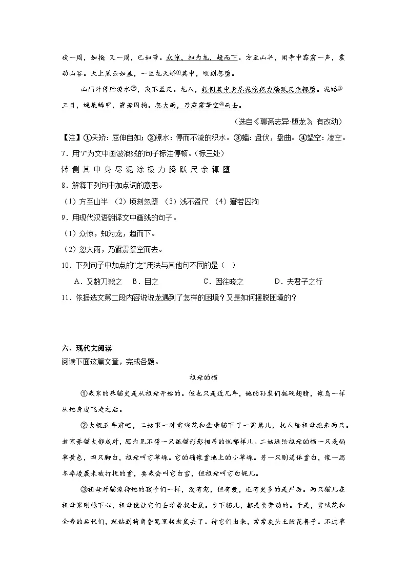 福建省福州格致中学保福学校2024-2025学年七年级上学期期末语文试题第3页