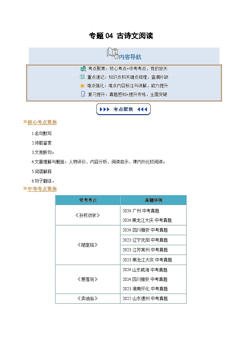 专题04 古诗文阅读（解析版）第1页