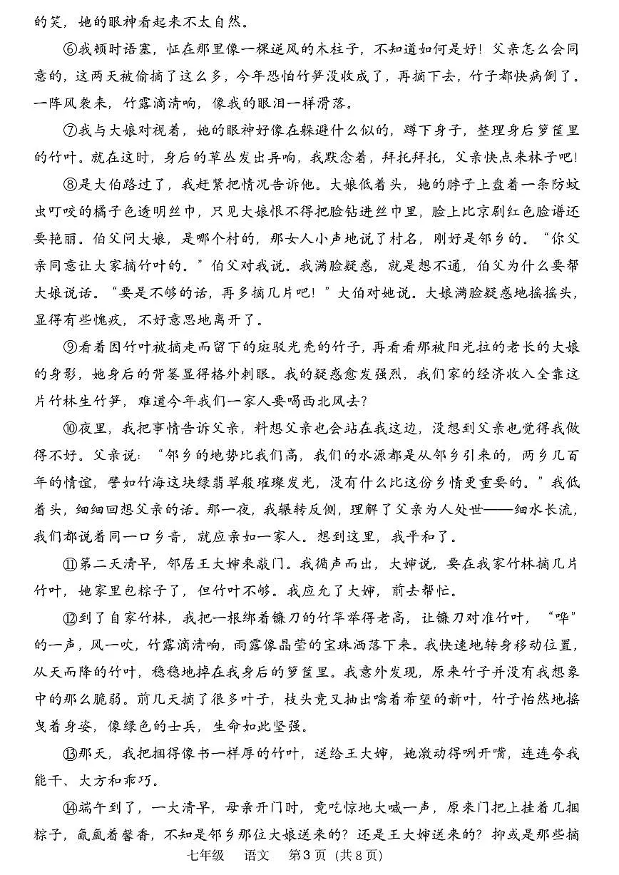 河南省实验中学2024-2025学年七年级下学期期末语文试卷及答案第3页