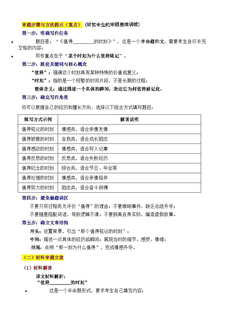 2025 云南 中考真题“值得____的时刻：时光深处，自有答案”审题立意指导与拓展训练-2025年中考语文作文真题解析与导写第2页