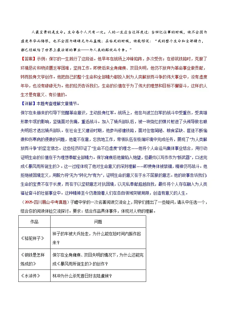 第05讲一《钢铁是怎样炼成的》三年中考试题（含答案）第2页