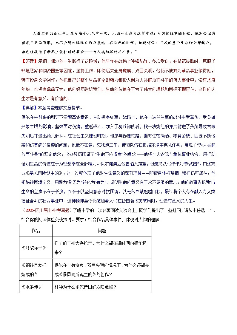 第05讲一《钢铁是怎样炼成的》三年中考试题（含答案）第2页