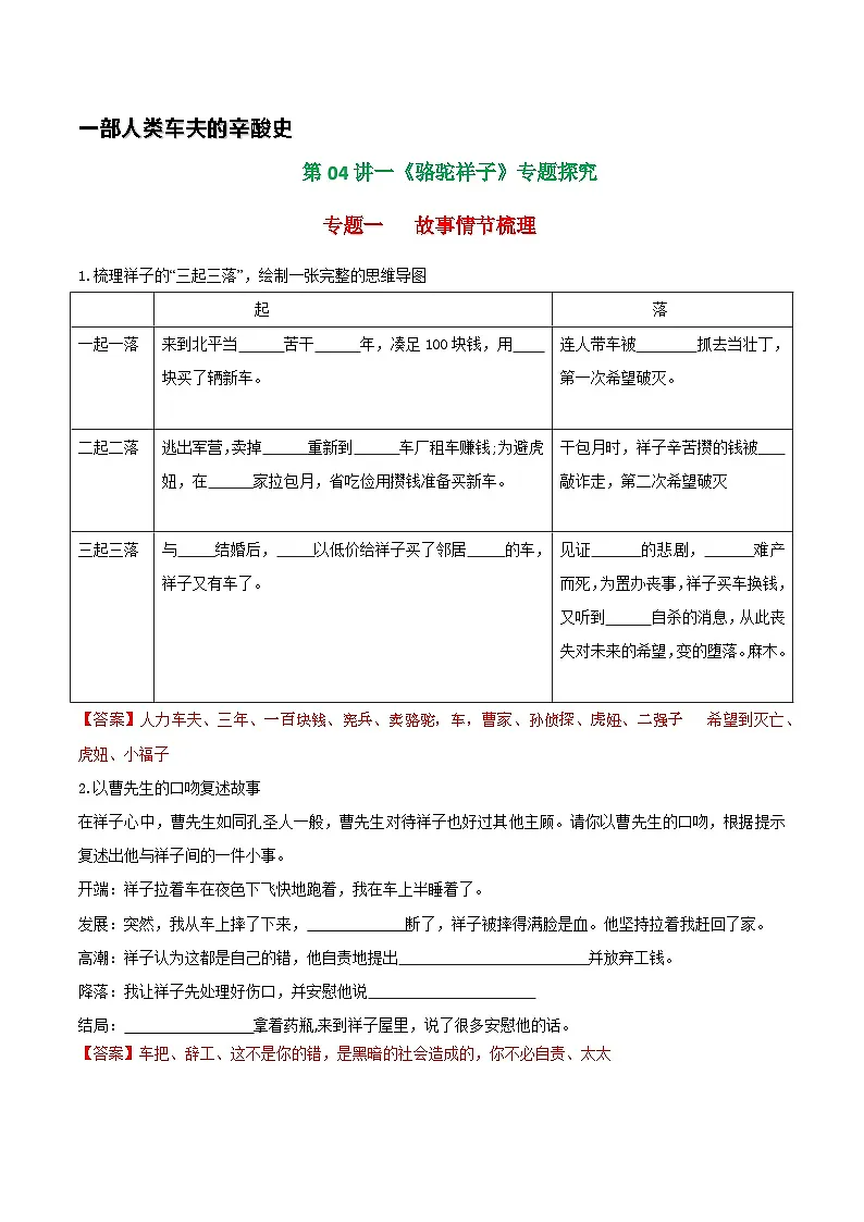 第04讲一《骆驼祥子》专题探究（学案）第1页