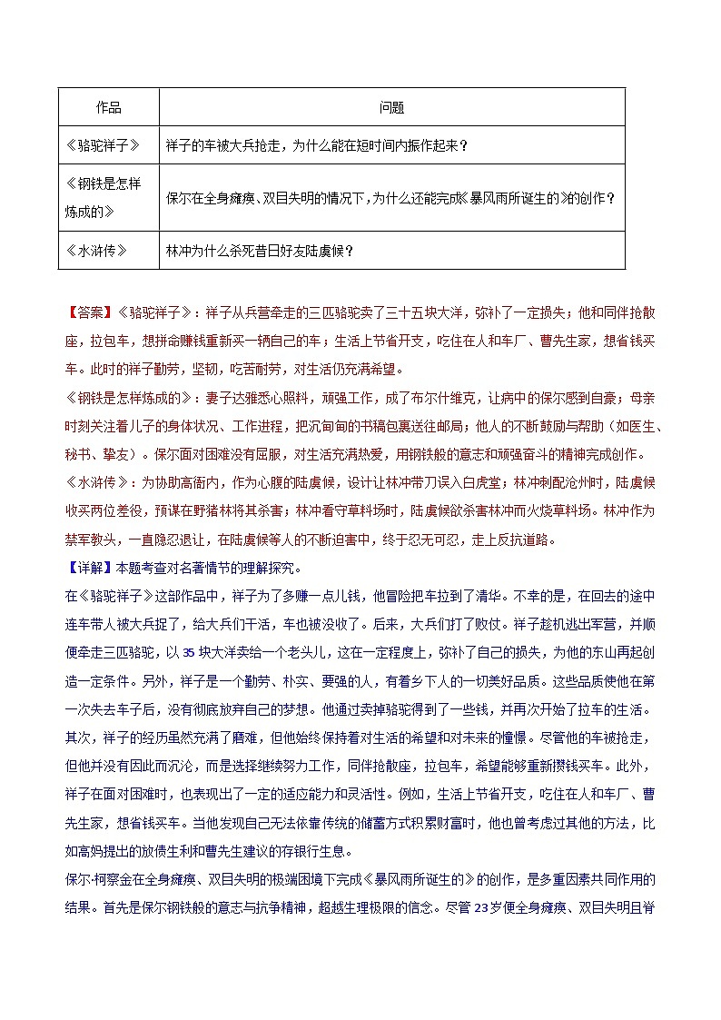 第06讲一《骆驼祥子》三年中考试题（含答案）第3页