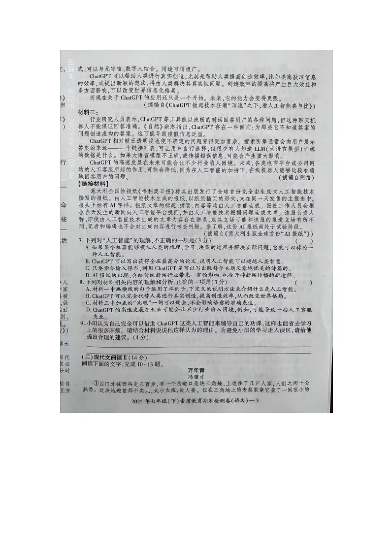 湖南省邵阳市大祥区2024-2025学年七年级下学期6月期末语文试题第3页