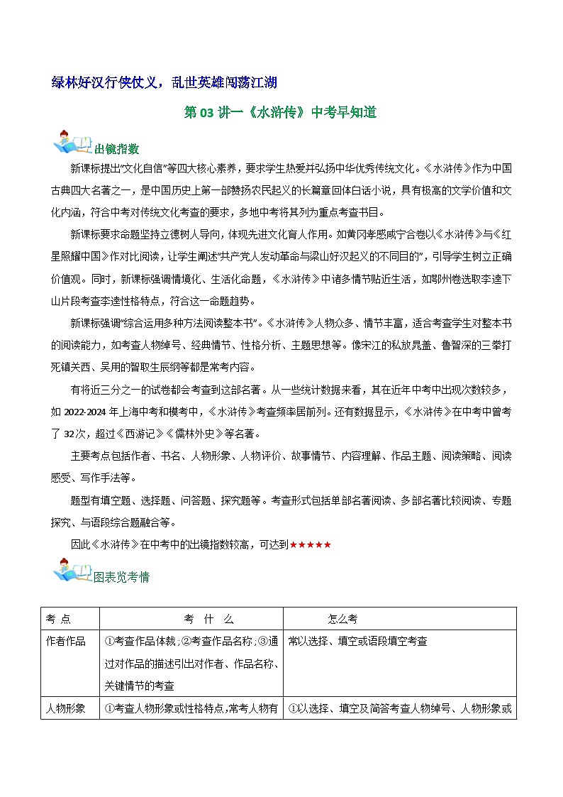 第03讲一《水浒传》中考早知道 学案第1页