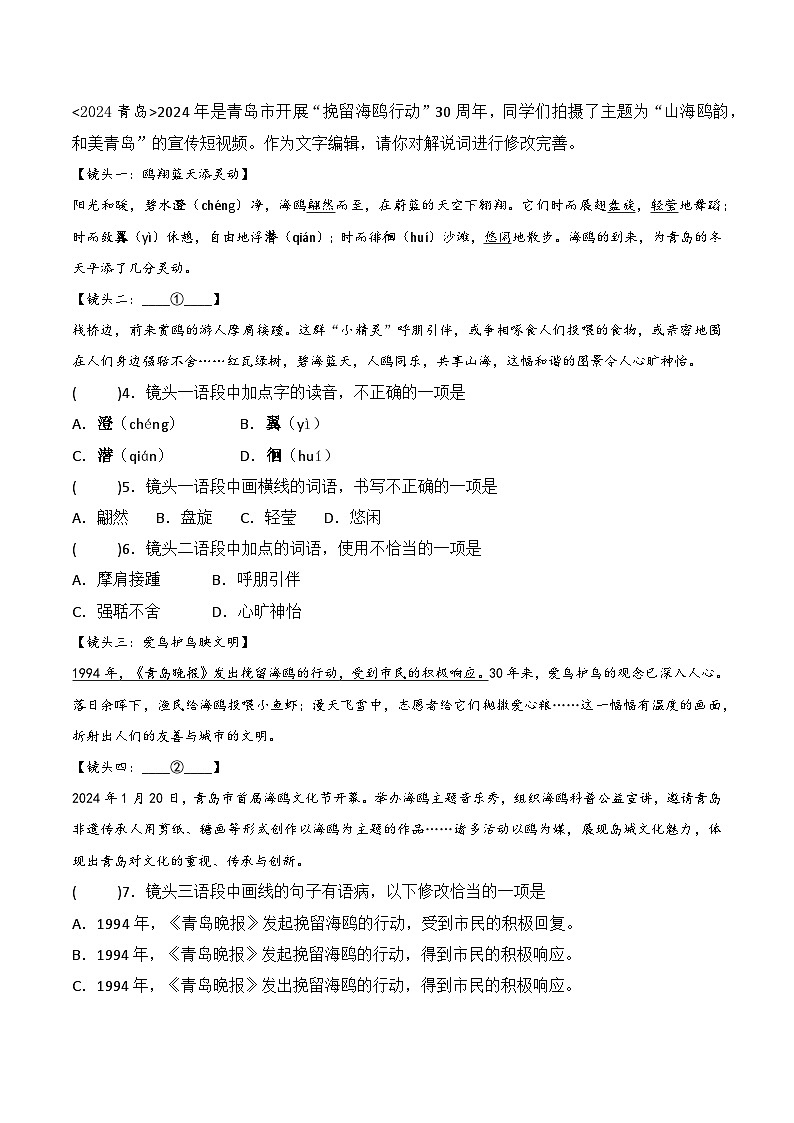 2026年中考语文复习：基础知识积累与运用 6个专题练习题汇编（含答案解析）第2页