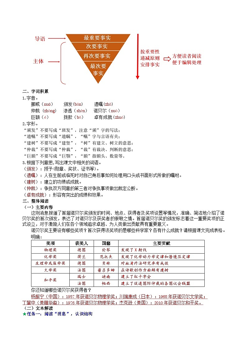 【弯道超车】暑期助读学案八上3《首届诺贝尔奖颁发》（答案版）第2页