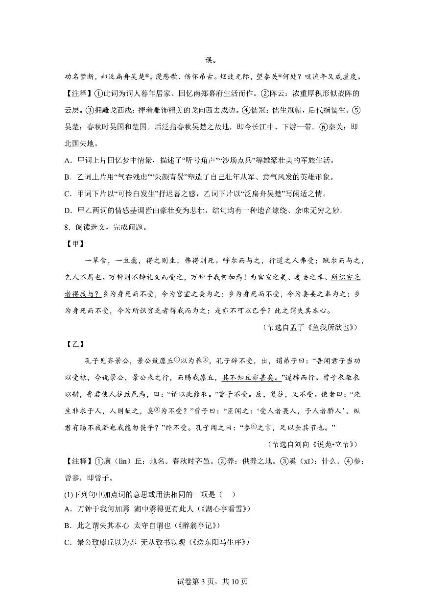 辽宁省大连市金普新区2024~2025学年九年级上学期期末语文试题（含解析）第3页