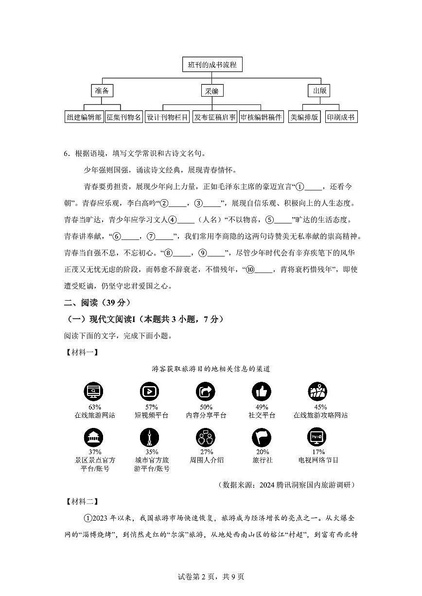 广西河池市2024~2025学年九年级上学期期末语文试题（含解析）第2页