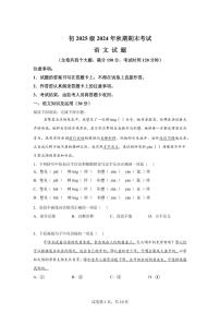 重庆市永川区2024~2025学年九年级上学期期末语文试题（含解析）