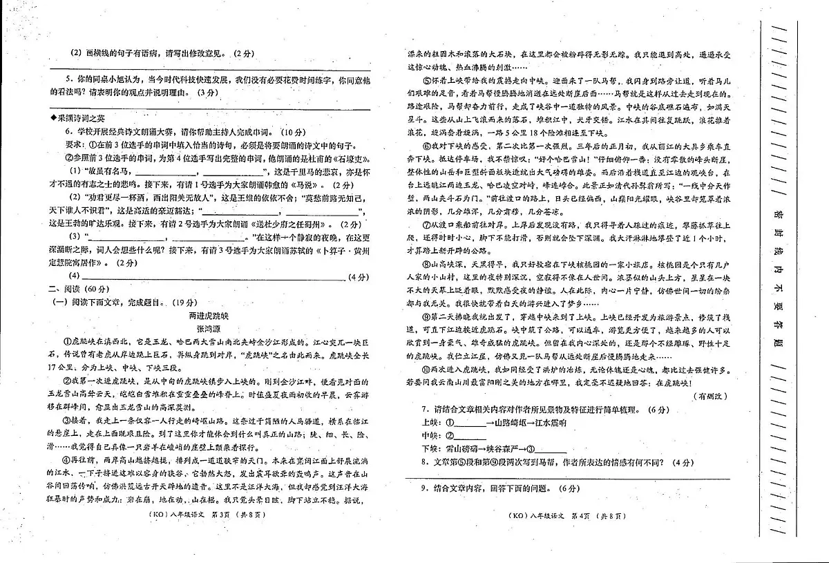 甘肃省陇南市礼县2024-2025学年八年级下学期周期学业能力评鉴语文试卷第2页