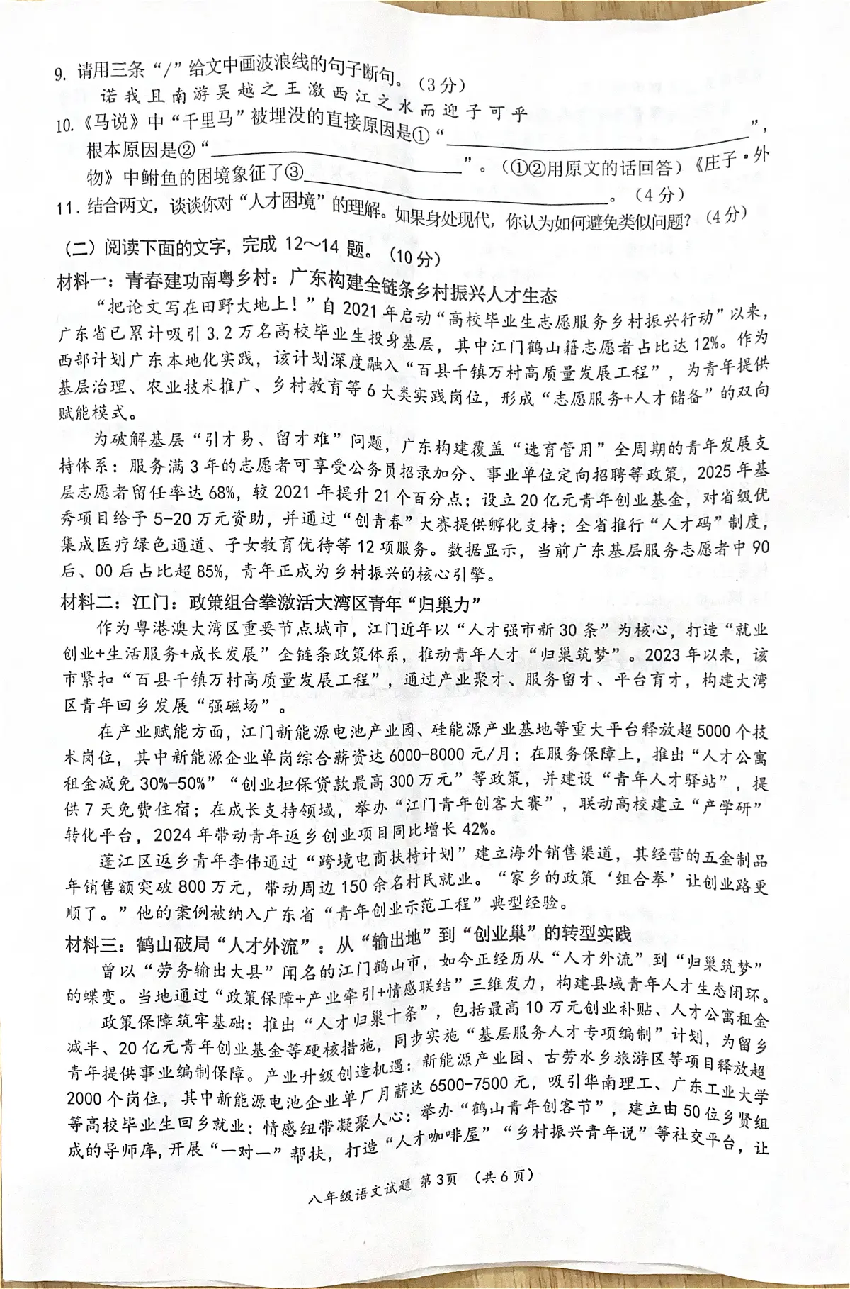 广东省鹤山市2024-2025学年度第二学期双减自查评估八年级语文试卷第3页