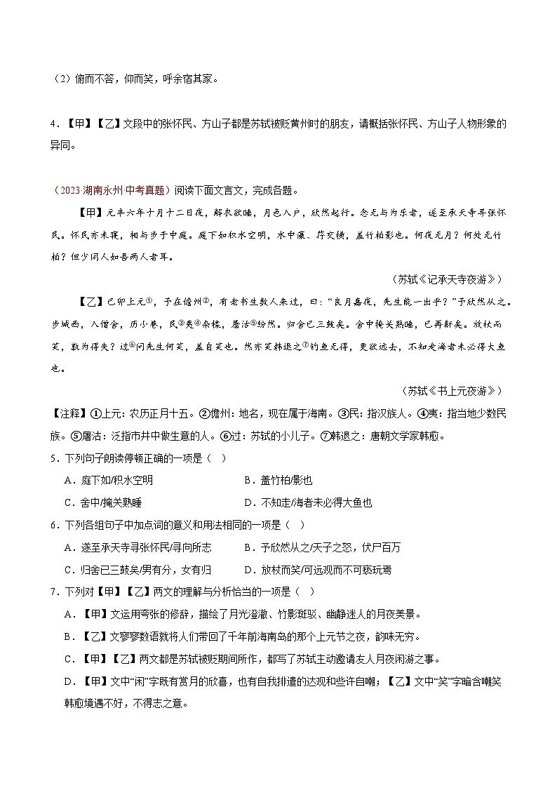 16. 《记承天寺夜游》对比阅读（原卷版）-2026年中考语文之文言文对比阅读讲练（全国通用）第2页