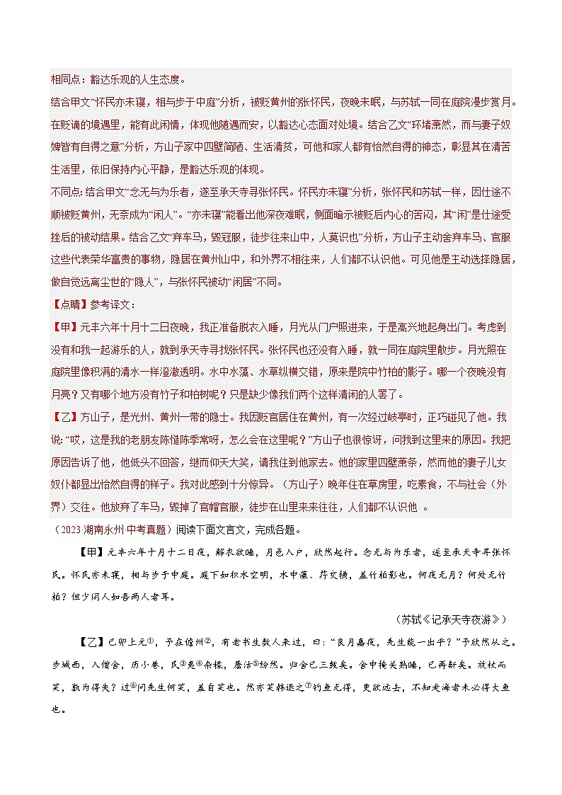 16. 《记承天寺夜游》对比阅读（解析版）-2026年中考语文之文言文对比阅读讲练（全国通用）第3页