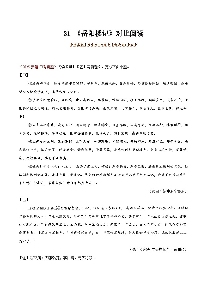 31. 《岳阳楼记》对比阅读（解析版）-2026年中考语文之文言文对比阅读讲练（全国通用）第1页