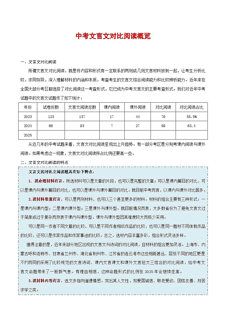 中考文言文比较阅读概览-2026年中考语文之文言文对比阅读讲练（全国通用）第1页