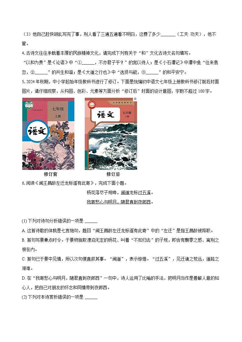 2024-2025学年山东省淄博市八年级（下）期末语文模拟试卷第2页