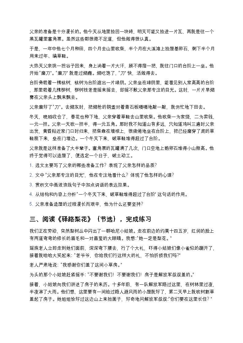 人教部编版七年级下册语文暑假作业复习巩固之09小说阅读练习题第2页