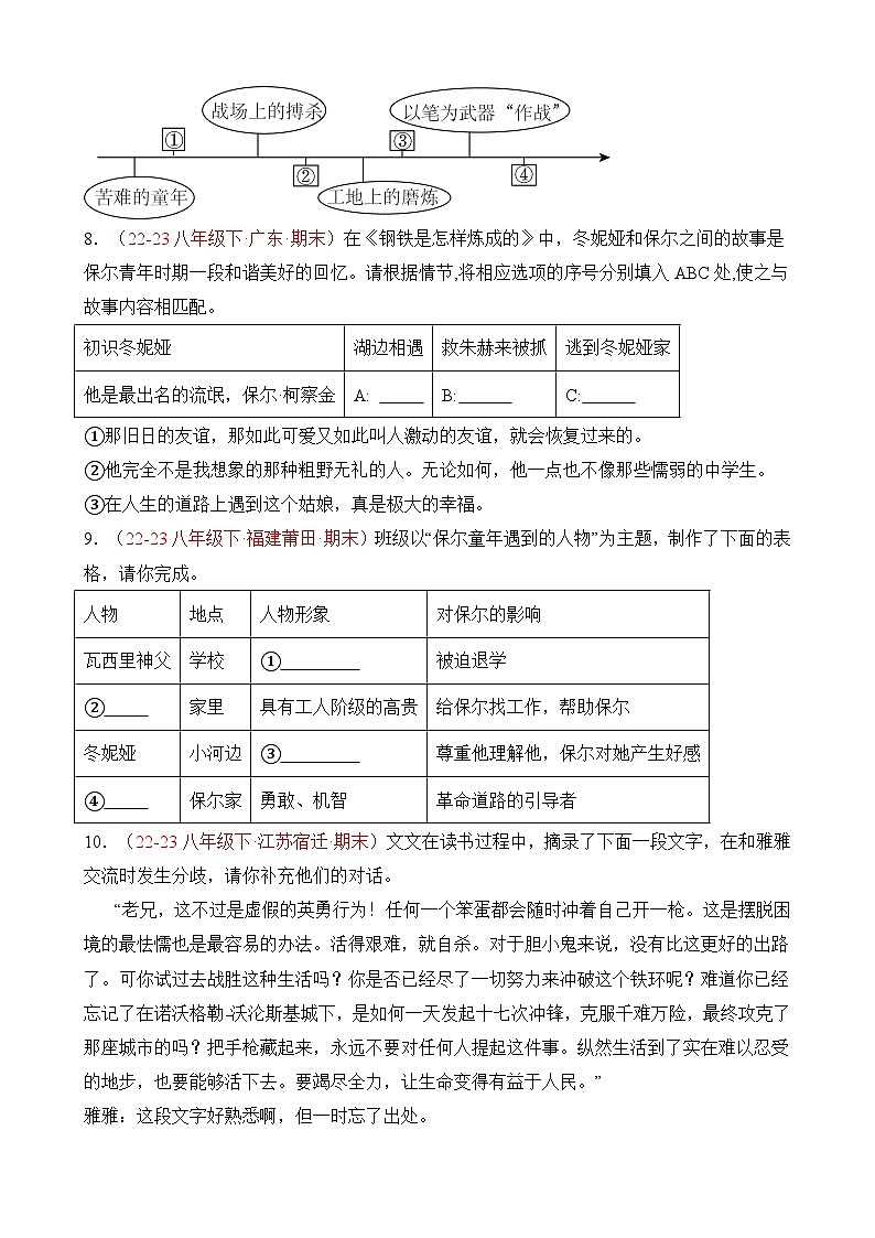 八年级下册语文——期末复习10《钢铁是怎样炼成的》专项练习+参考答案第3页