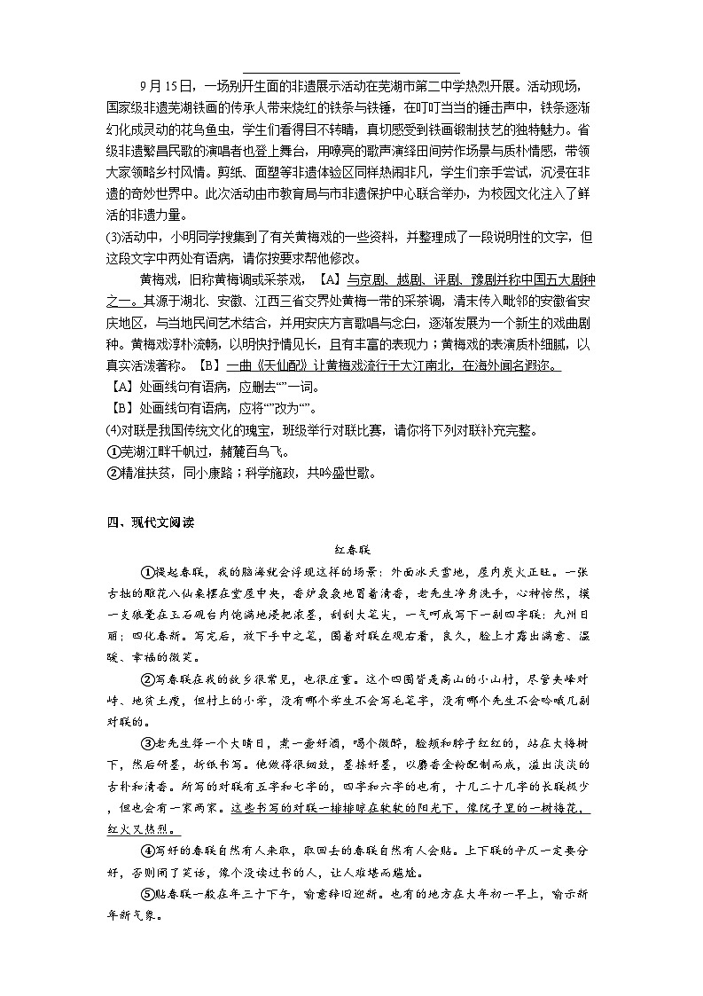 安徽省安庆市太湖五校联考2025年中考三模语文试题（含答案）第2页