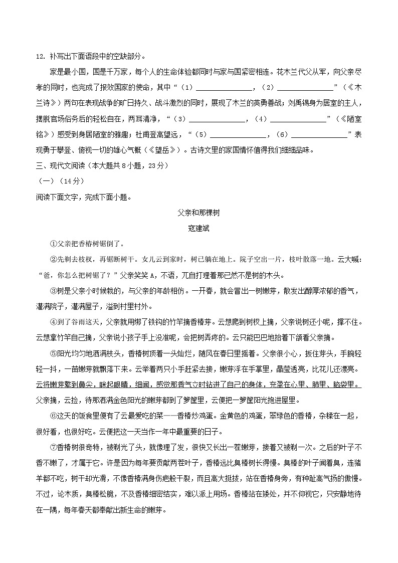 江西省宜春市2024—2025学年度第二学期期末质量监测七年级语文试卷（含答案）第3页