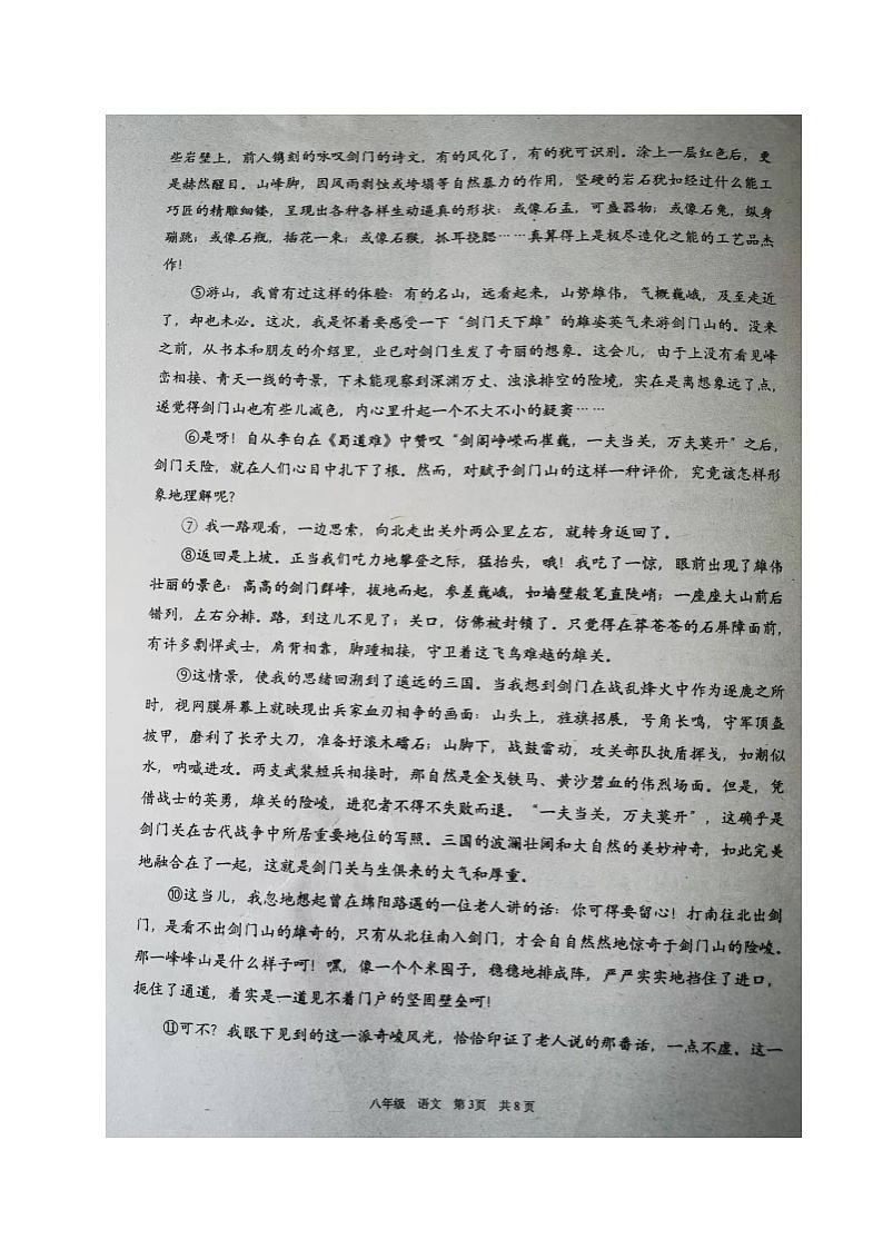 河南省实验中学2024-2025学年八年级下学期期末考试 语文试卷第3页